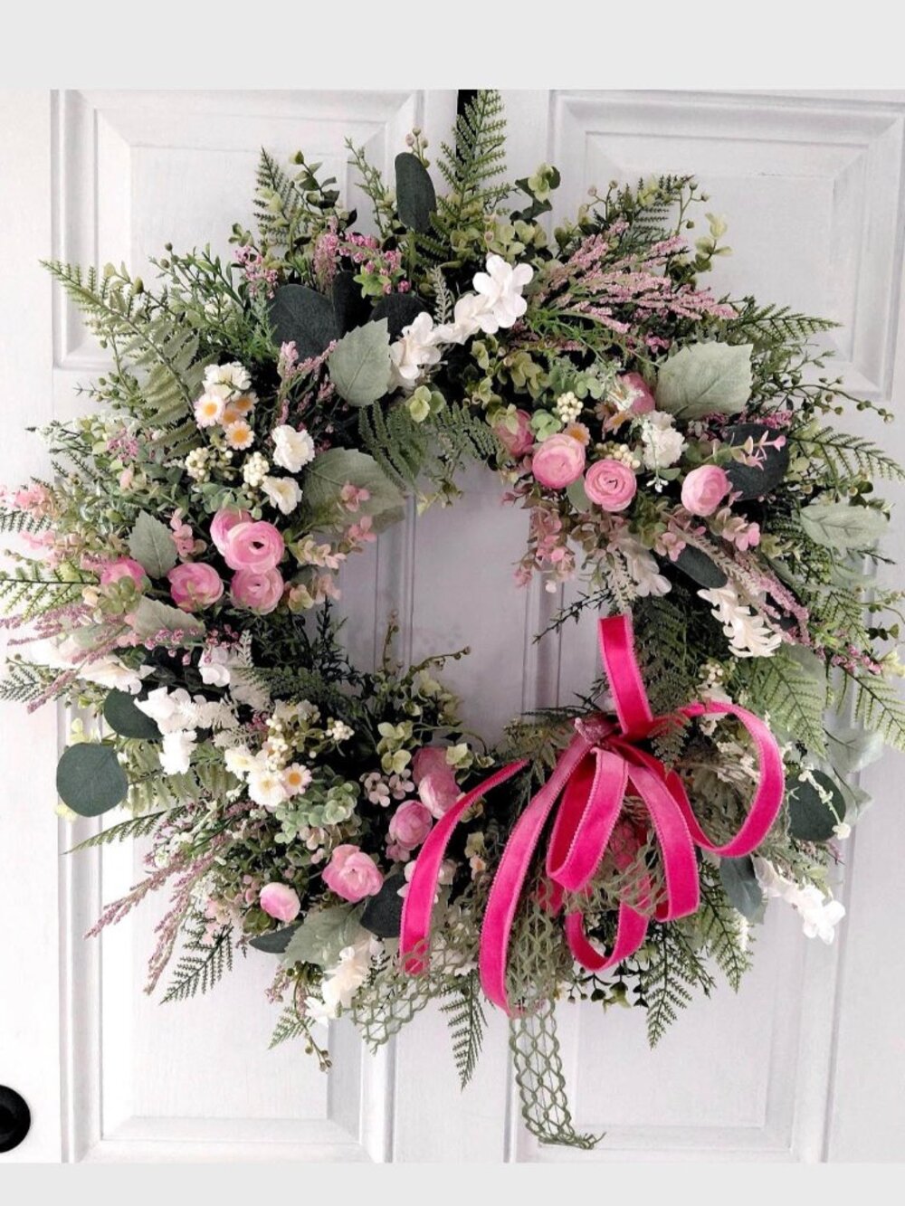 Handcrafted Pink Ranunculus Floral Wreath, Mother's Day Gift, Cottage Garden